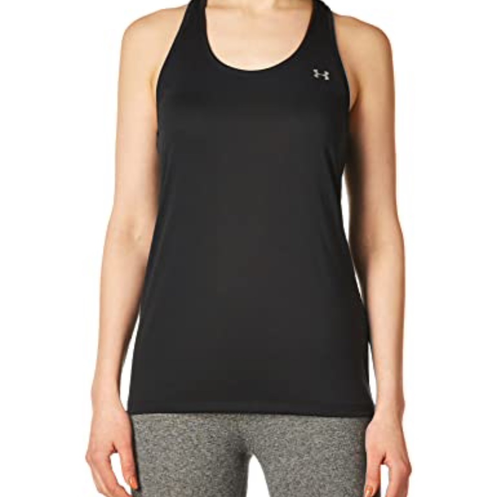 Under Armour Women's Tech Solid Tank Top , Black (001)/Metallic Silver, Large